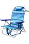 Folding Beach Chair with 5 Recline Positions, Blue Striped Aluminium Frame, Headrest and Cup Holder