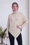 Women's Relaxed Fit Asymmetrical-Cut Sweater with a Turtleneck—Red, Brown, Gray, Burgundy, White, Beige, Anthracite - 3