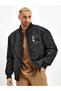 Men's bomber jacket black ace of spades print zip-up pockets quilted lined winter coat - black - 2