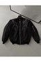 Men's Black Bomber Jacket with White Lightning Pattern, Zipper Pockets, Quilted Lining - Black
