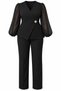 Women's Black Plus-Size V-Neck Two-Piece Set with Gold Button Collar Detail and Pleats HZL26S-TRV15101 - 6