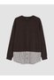 Two Mt Shop Quality Lcw Modest Brown Interlock Striped Loose & Baggy Women's Sweatshirt Tunic - 5