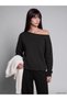 TWO MT SHOP QUALITY XSIDE Black Boat Neck Soft Touch Women's Sweatshirt - 2
