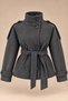 Women's Charcoal Grey Mock Neck Belted Short Melton Coat with Buttons and Lining—Winter Jacket - 4