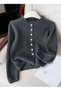 Women's Ruffled Soft Textured Pearl Buttoned Knitwear Cardigan