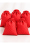 Set of 5 Ruched Red and White Polka Dot Tulle Bags, Ruched Cloth Bags - Gift Bags - 3