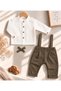 100% Cotton Black Baby & Kids Salopet Shirt Bow Tie Set - 3