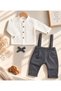 100% Cotton Black Baby & Kids Salopet Shirt Bow Tie Set - 3