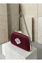 Burgundy Stone-Embellished Satin Clutch Bag with Silver Accents and Chain Strap for Women—Wedding and Engagement - 2