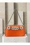 Women's Evening Clutch Bag with Orange Stones, Satin, and Silver Accents, Chain Strap—Perfect for Weddings and Engagements - 2