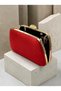 Women's Evening Clutch Bag with Red Stone, Satin, and Gold Accents, Chain Strap—Perfect for Weddings and Engagements - 5
