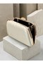 Ecru Satin Clutch Bag with Stone-Embellished Design and Gold Chain Straps for Women—Perfect for Weddings and Engagement Parties - 5