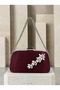 Burgundy Stone-Embellished Satin Clutch Bag with Silver Accents and Chain Strap for Women—Wedding and Engagement - 3