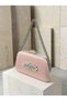 Powder Pink Satin Clutch Bag with Stone-Embellished Design and Silver Accents, Chain Strap, for Women—Evening Wear, Weddings, and Engagements - 2