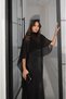 Satin Evening Gown with a Black Tulle Cape - 2