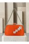 Women's Evening Clutch Bag with Orange Stones, Satin, and Silver Accents, Chain Strap—Perfect for Weddings and Engagements - 3