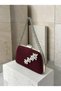 Burgundy Stone-Embellished Satin Clutch Bag with Silver Accents and Chain Strap for Women—Wedding and Engagement - 2