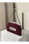 Burgundy Stone-Embellished Satin Clutch Bag with Silver Accents and Chain Strap for Women—Wedding and Engagement - 2