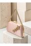Powder Pink Satin Clutch Bag with Stone-Embellished Design and Gold Accents, Chain Strap, for Women—Evening Wear, Weddings, and Engagements - 2