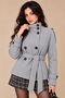 Women's Gray Mock Neck Short Melton Coat with Belt, Buttons, and Lining—Winter Jacket - 2