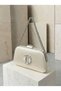 Ecru Satin Clutch Bag with Stone-Embellished Design and Silver Accents, Chain Strap, for Women—Evening Wear, Weddings, and Engagements - 2