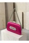 Fuchsia Pink Satin Clutch Bag with Gemstones and Silver Accents, Chain Strap, for Women—Evening Wear, Weddings, and Engagements - 2