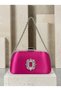 Fuchsia Pink Satin Clutch Bag with Gemstones and Silver Accents, Chain Strap, for Women—Evening Wear, Weddings, and Engagements - 2