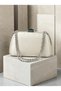 Ecru Satin Clutch Bag with Stone-Embellished Design and Silver Accents, Chain Strap, for Women—Evening Wear, Weddings, and Engagements - 6