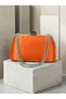 Women's Evening Clutch Bag with Orange Stones, Satin, and Silver Accents, Chain Strap—Perfect for Weddings and Engagements - 5