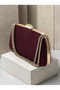 Women's Evening Clutch Bag with Burgundy Stone-Embellished Satin and Gold Accents, Chain Strap—Perfect for Weddings and Engagements - 5