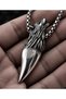 Men's Wolf Necklace with Stainless Steel Howling Wolf Head and Wolf Tooth Figures - 3