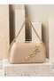 Beige Stone-Embellished Satin Clutch Bag with Gold Accents and Chain Strap for Women—Evening Wear, Weddings, and Engagements - 3