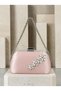 Powder Pink Satin Clutch Bag with Stone-Embellished Design and Silver Accents, Chain Strap, for Women—Evening Wear, Weddings, and Engagements - 2