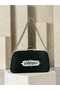Women's Evening Clutch Bag with Black Stone Accents, Satin, and Chain-Accented Design—Perfect for Weddings and Engagements - 2