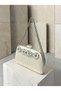 Ecru Satin Clutch Bag with Stone-Embellished Design and Silver Accents, Chain Strap, for Women—Evening Wear, Weddings, and Engagements - 3