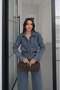 Blue Slim-Fit Denim Shirt with Hidden Buttons - 3