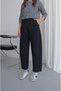Navy Wool Blend Barrel Pants with Piped Trim - 2