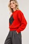 Women's Soft Knit Sweater with Red Stone Embellishments and a Patterned Crew Neck - 2