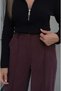 Plum-Colored Ribbed Straight-Leg Pants - 5
