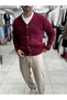 Burgundy V-Neck Button-Down Knit Sweatshirt MRK-2606 - 5
