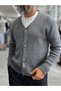 Anthracite V-Neck Button-Down Knit Sweatshirt MRK-2606 - 4