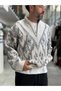 Beige Patterned Sweater with Half-Zip SW-6001 - 2