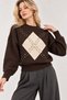 Women's Soft Knit Sweater with Brown Stone Embellishments and a Patterned Crew Neck