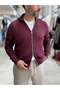 Burgundy Zipper Knit Sweatshirt MRK-2850 - 4
