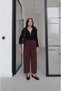 Plum-Colored Ribbed Straight-Leg Pants - 3