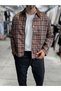 Coffee-Colored Plaid Zipper Jacket MRK-2351 - 3