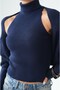 Navy Blue Turtleneck Blouse and Bolero Knit Set - 3