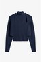 Navy Blue Turtleneck Blouse and Bolero Knit Set - 4