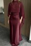 Plum-Colored Satin Evening Gown with Tulle Cape and Spaghetti Straps - 206400 - 2