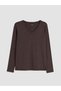 Alita City with a Difference in Color, Lcw Everyday Brown Plain Narrow & Slim Long Sleeve Women's Bodysuit - 5